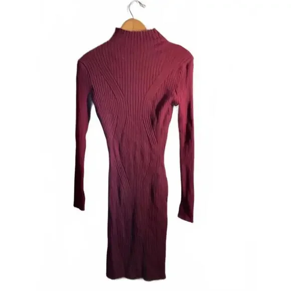 Timing Ribbed Sweater Bodycon dress  Burgundy Large - Picture 2 of 6
